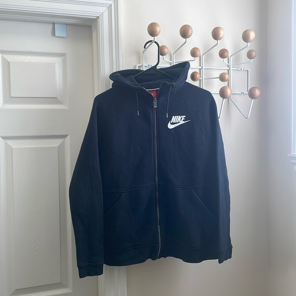 Nike - Athletic Long Sleeve Zip Up Hoodie - Black White - M